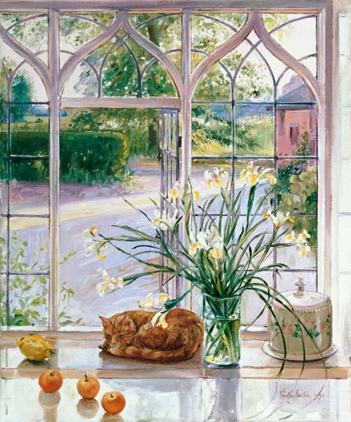 Irises and Sleeping Cat, 1990  van Timothy  Easton