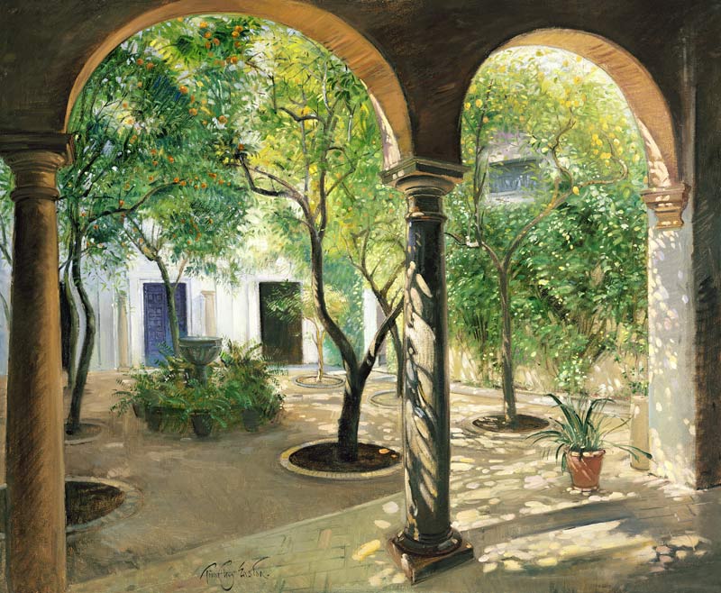 Shaded Courtyard, Vianna Palace, Cordoba (oil on canvas)  van Timothy  Easton