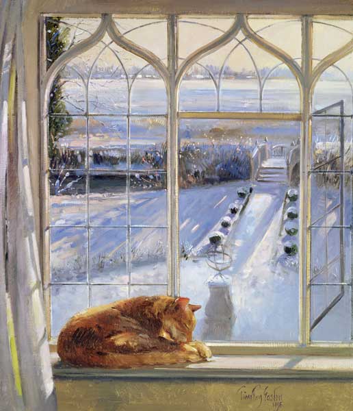 Sundial and Cat (oil on canvas)  van Timothy  Easton