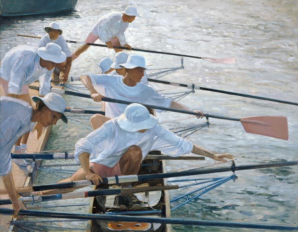 Securing Oars, Henley (oil on canvas)  van Timothy  Easton