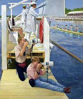 Passing the Scoreboard, Henley (oil on canvas) 