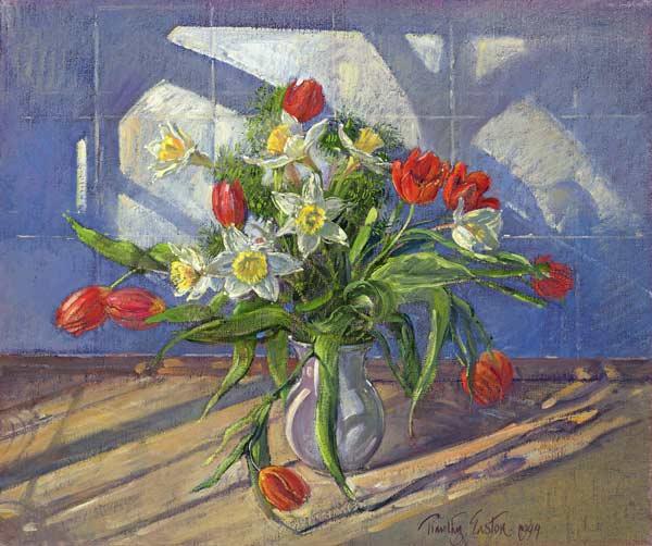 Spring Flowers with Window Reflections, 1994 (oil on canvas) 
