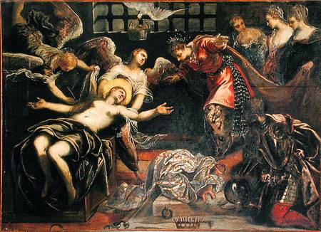 Saint Catherine of Alexandria receives a visit from the empress while in prison van Tintoretto (eigentl. Jacopo Robusti)