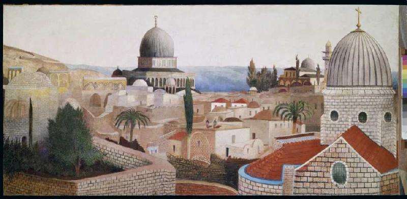Blick vom Tempelplatz in Jerusalem auf das Tote Meer van Tivadar Csontváry-Kosztka