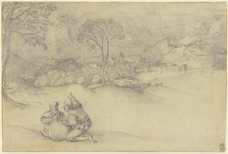 Landschaft mit zwei Astronomen van Tizian
