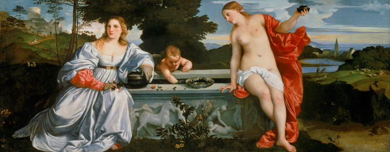 Himmlische und Irdische Liebe van Tizian (eigentl. Tiziano Vercellio)