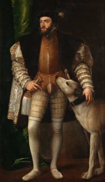Kaiser Karl V. mit Hund. van Tizian (eigentl. Tiziano Vercellio)