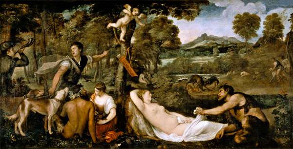 Pardo Venus or Jupiter and Antiope van Tizian (eigentl. Tiziano Vercellio)