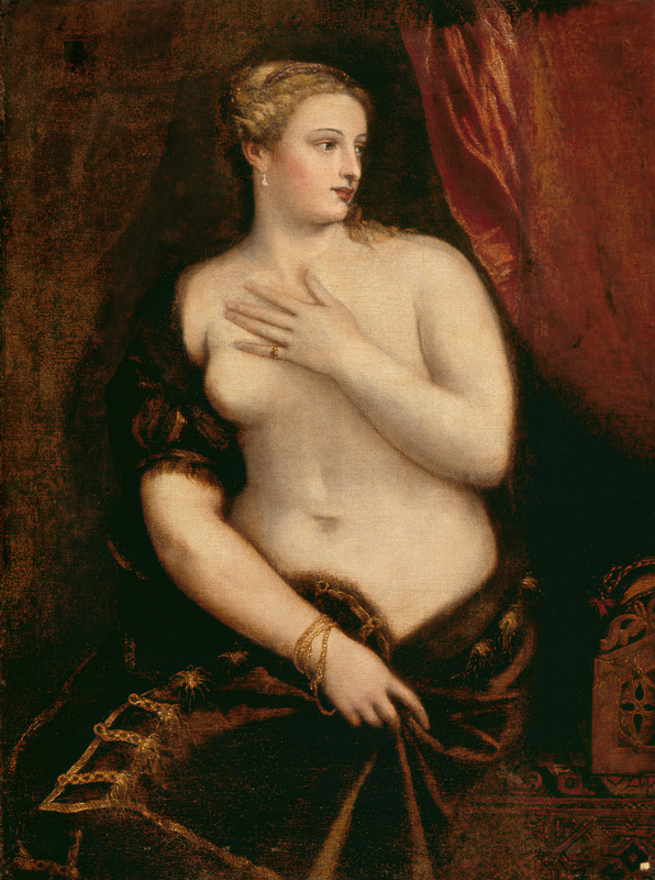 Venus Contemplating Her Reflection in a Mirror van Tizian (eigentl. Tiziano Vercellio)