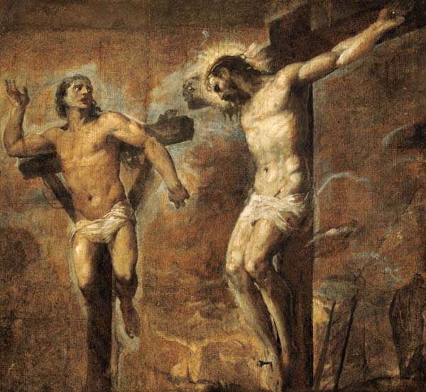 Christ on the Cross and the Good Thief van Tizian (eigentl. Tiziano Vercellio)