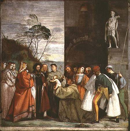 The Miracle of the Speech of the Newborn Child van Tizian (eigentl. Tiziano Vercellio)