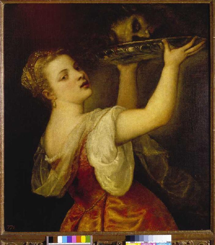 Salome mit erhobener Schale van Tizian (eigentl. Tiziano Vercellio)