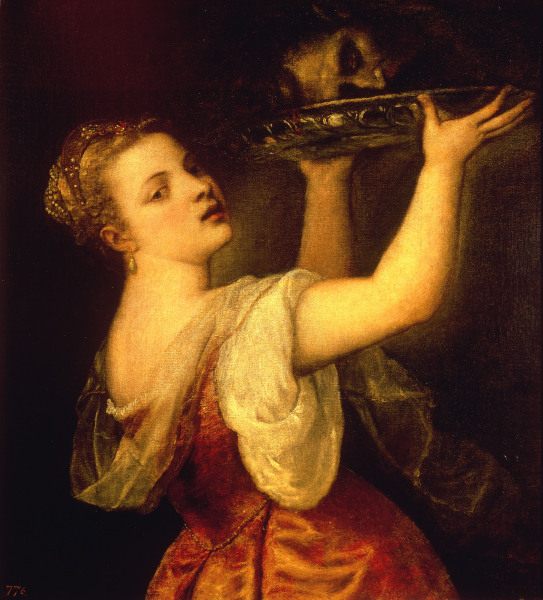 Titian / Salome with raised Platter van Tizian (eigentl. Tiziano Vercellio)