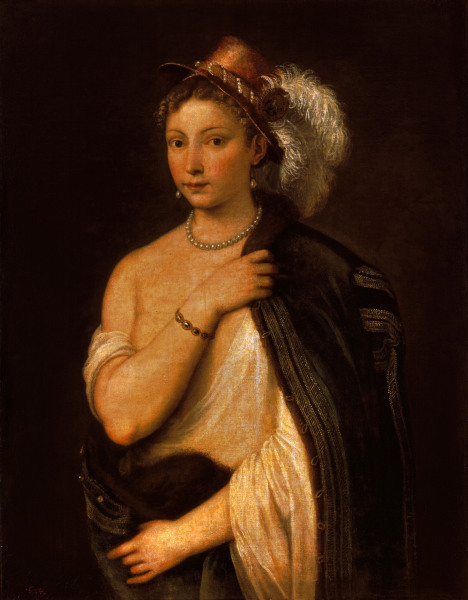Titian / Yg.Woman with Plumed Hat / 1536 van Tizian (eigentl. Tiziano Vercellio)