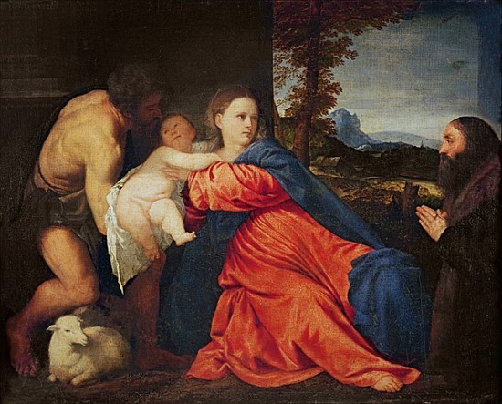 Virgin and Infant with Saint John the Baptist and Donor van Tizian (eigentl. Tiziano Vercellio)