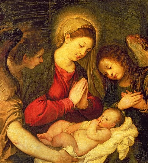 Madonna and Child with Two Angels van Tizian (Schule)