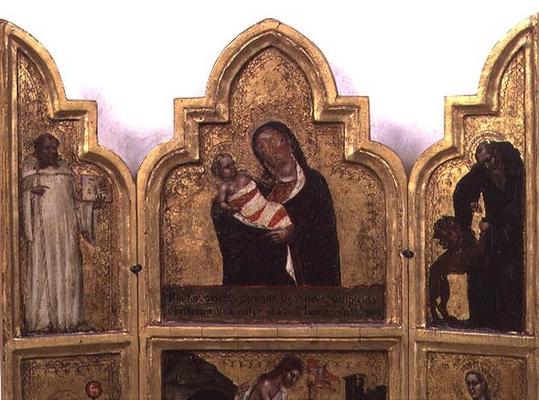 Madonna and Child with St. Benedict and St. Jerome, top half of triptych (see also 78652) van Tommaso da Modena Barisino or Rabisino