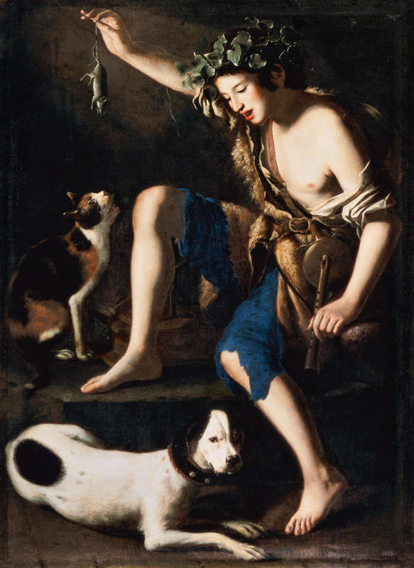 Young Shepherd Playing with a Cat van Tommaso Salini