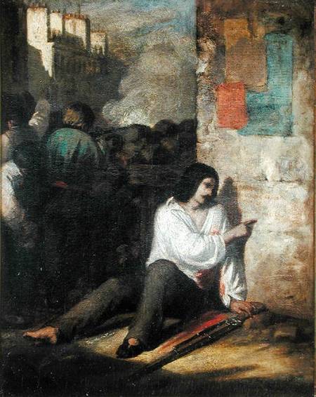 The Barricade in 1848 or, The Injured Insurgent van Tony Johannot