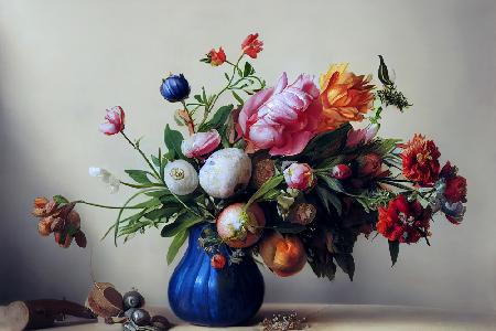 Flower Bouquet With Blue Vase