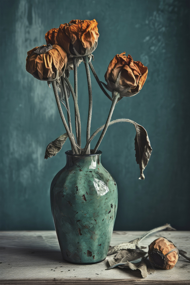 Dry Flowers In Turquoise Vase van Treechild