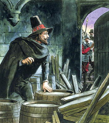 Guy Fawkes, from 'Peeps into the Past', published c.1900 (colour litho) van Trelleek