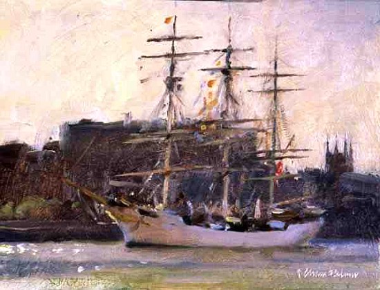 Tall Ship off Southwark (oil on canvas)  van Trevor  Chamberlain