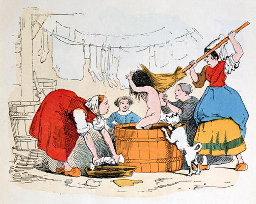 The Compulsory Bath, illustration for 'Les Defauts Horribles', c.1860 (colour litho) van Trim