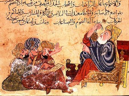 Aristotle teaching. illustration from 'The Better Sentences and Most Precious Dictions' by Al-Moubba van Turkish School
