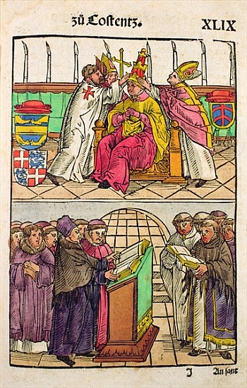 Pope Martin V is installed to the Papacy at the Council of Constance, from ''Chronik des Konzils von van Ulrich von Richental