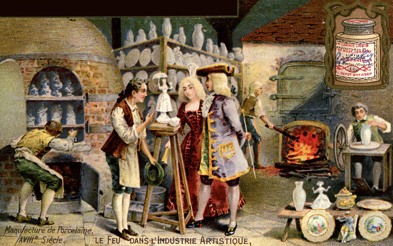 Porcelain manufacture in the 18th century (From a French Advertisement) van Unbekannter Künstler
