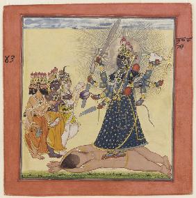 Goddess Bhadrakali Worshipped by the Gods (from a tantric Devi series)