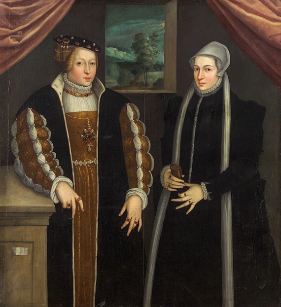 Double-portrait (Marie of Brandenburg-Kulmbach and Christina of Denmark?) van Unbekannter Künstler