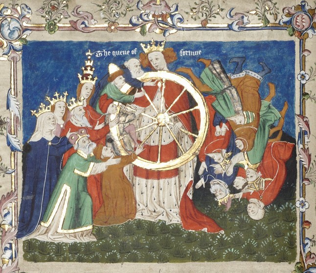 The Wheel of Fortune (from an manuscript of Troy Book by John Lydgate) van Unbekannter Künstler