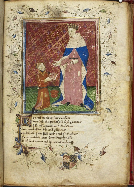 The author presenting his book to Henry V (from Thomas Hoccleve's Regiment of Princes) van Unbekannter Künstler