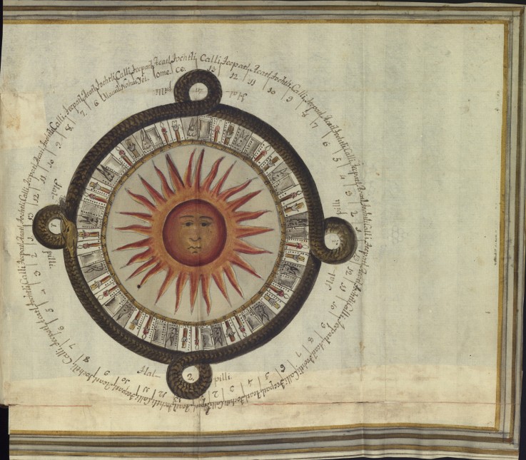 An aztec sun calendar (from the book by Antonio de Leon y Gama) van Unbekannter Künstler