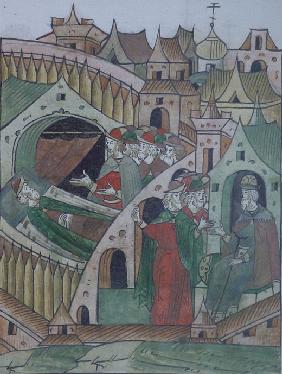 Death of Prince Andrew of Uglich in prison (From the Illuminated Compiled Chronicle)