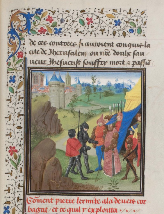The Embassy of Peter the Hermit and Herluin to Kerbogha. Miniature from the "Historia" by William of van Unbekannter Künstler