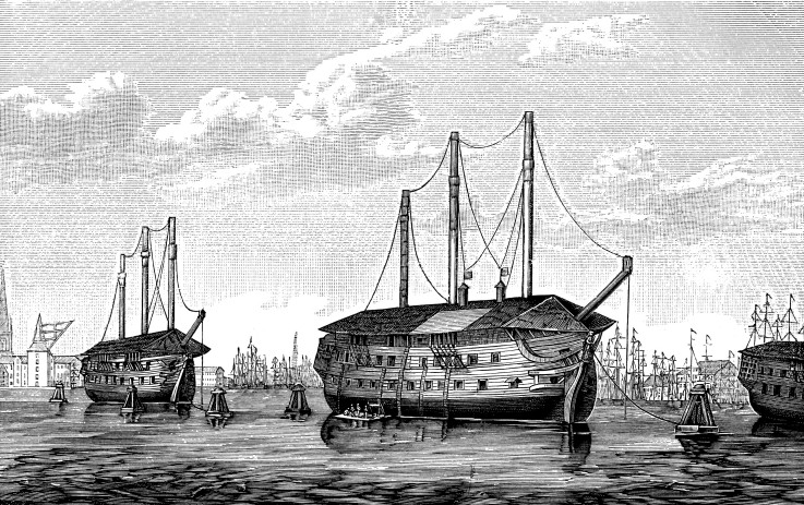 The Danish prison-ships "Dronning Maria" and "Waldemar" at Copenhagen van Unbekannter Künstler