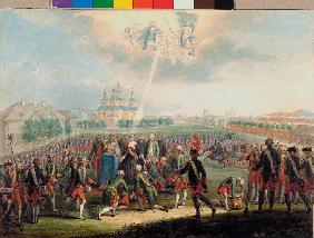 Catherine II Greeted by the Izmaylovsky Lifeguard regiment on the Day of the Palace Revolution on Ju
