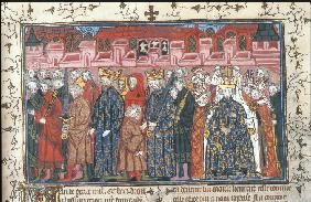 The coronation of Philippe II Auguste in the presence of Henry II of England (From the Chroniques de