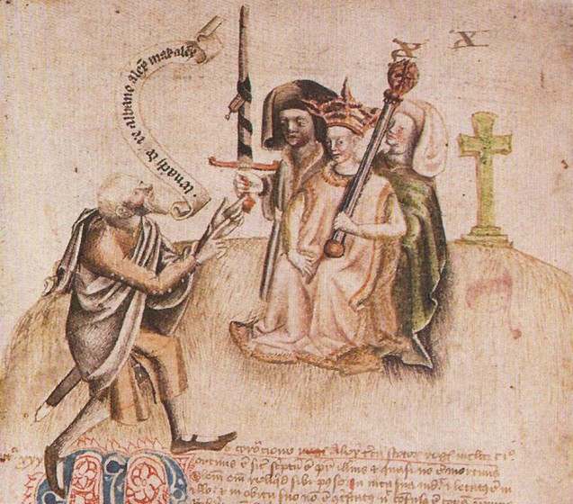 Coronation of King Alexander III on Moot Hill, Scone. From manuscript of the Scotichronicon by Walte van Unbekannter Künstler
