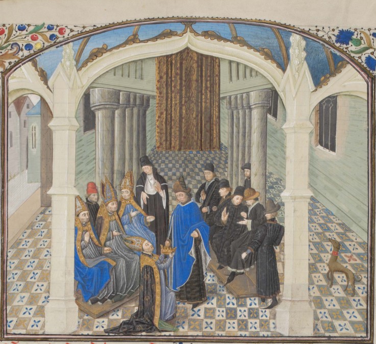 The coronation of Baldwin II on 1118. Miniature from the "Historia" by William of Tyre van Unbekannter Künstler