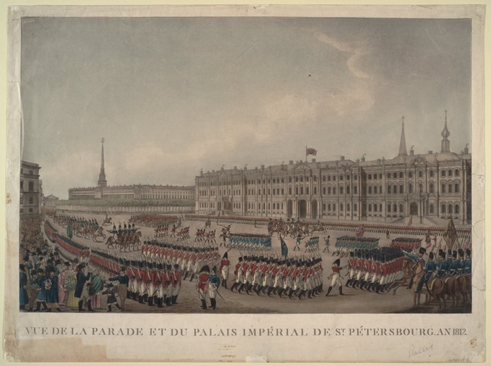 The parade in front of the Winter Palace in St. Petersburg on 1812 van Unbekannter Künstler