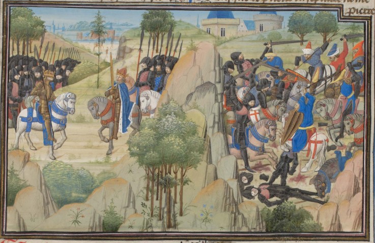 Meeting of Conrad III of Germany and Louis VII of France. Miniature from the "Historia" by William o van Unbekannter Künstler