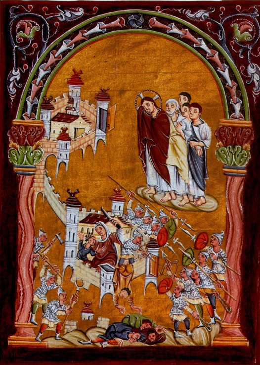 The First Crusade. The capture of Jerusalem (From the Gospels of Otto III) van Unbekannter Künstler