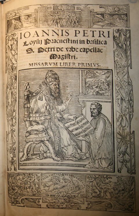 Frontispiece of the Missarum Liber primus by Giovanni Pierluigi da Palestrina (Palestrina and Pope J van Unbekannter Künstler
