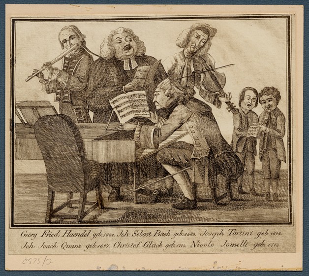 Georg Friedrich Haendel, Johann Sebastian Bach, Giuseppe Tartini, Johann Joachim Quantz, Christoph W van Unbekannter Künstler
