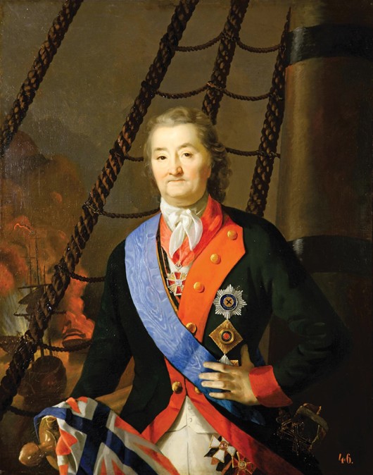 Count Alexey Grigoryevich Orlov in the Battle of Chesma van Unbekannter Künstler