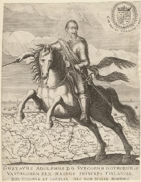 Gustavus Adolphus before the map of Pomerania in the background